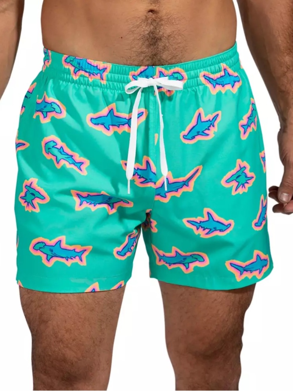 chubbies Teal Shark-Pattern Swim Trunks small size
